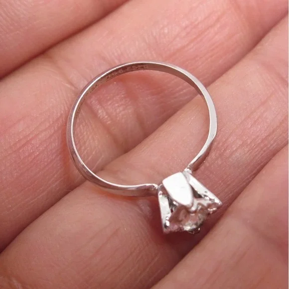 Vintage signed 18K HGE ESPO White Gold plated Solitary Ring - Picture 6 of 7